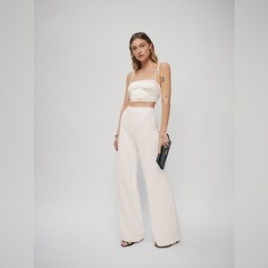 Reformation Cream Wide-Leg High-Waist Pants